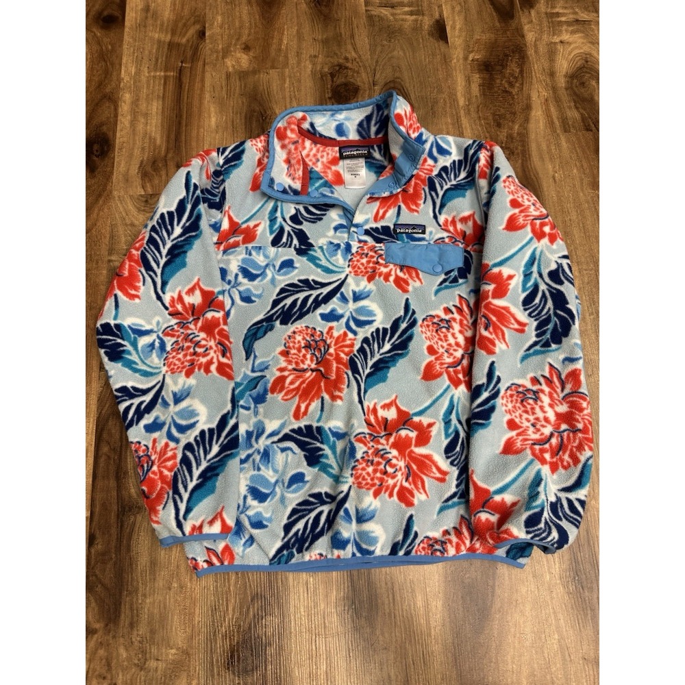 Patagonia Synchilla Snap-T Fleece Pullover Floral Hawaiian Blue Women's Sz M